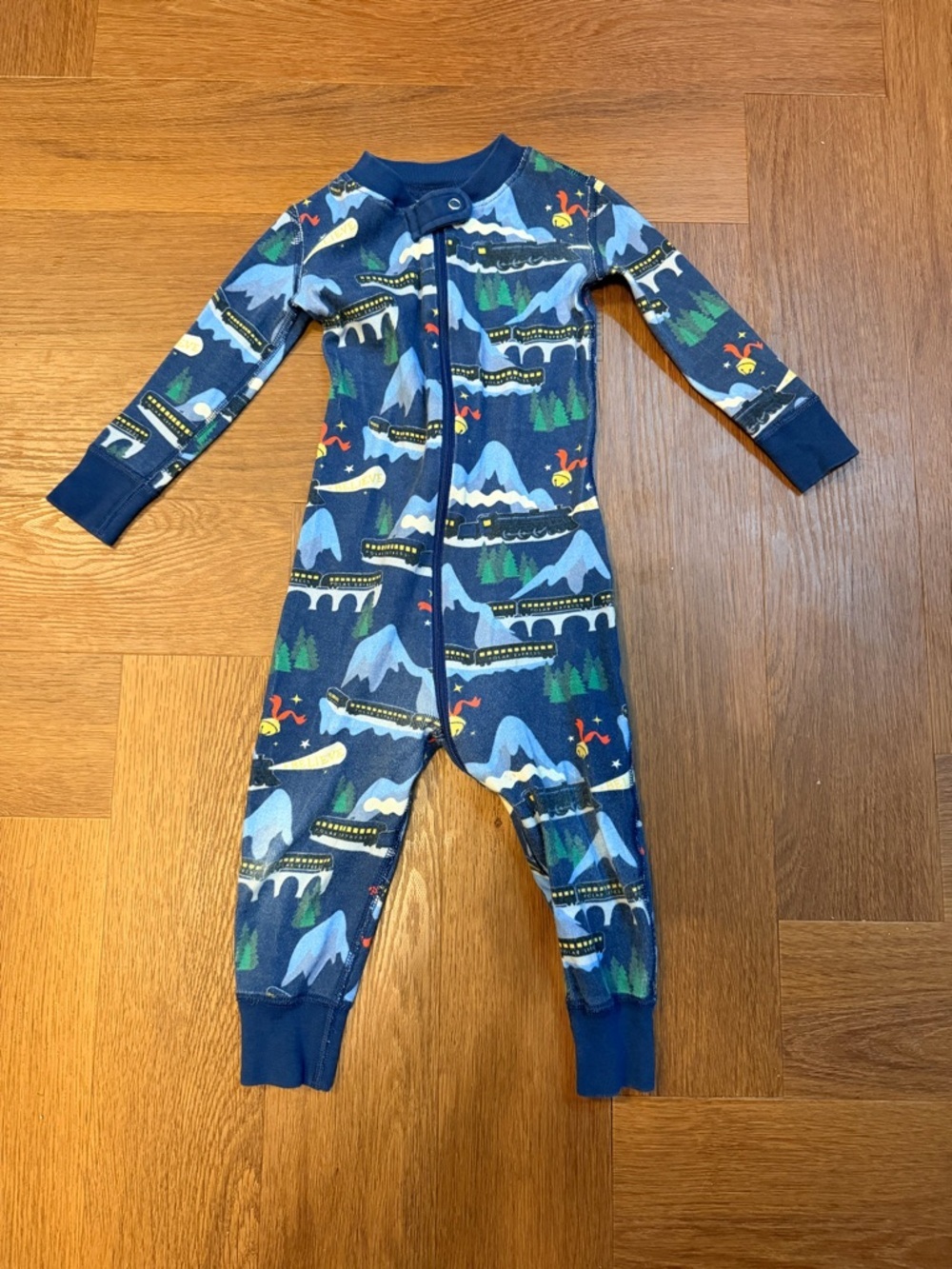 Hanna Andersson Polar Express Organic Cotton Zip Pajamas 18-24M Blue Train Sleep